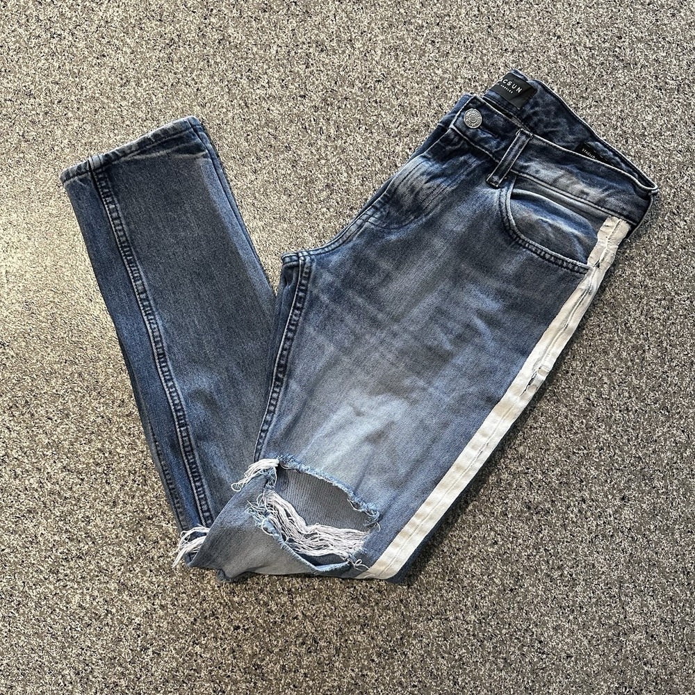 Pacsun Stacked Skinny Jeans Side Stripe Stretch Men's Size 31 x 32 Distressed‎